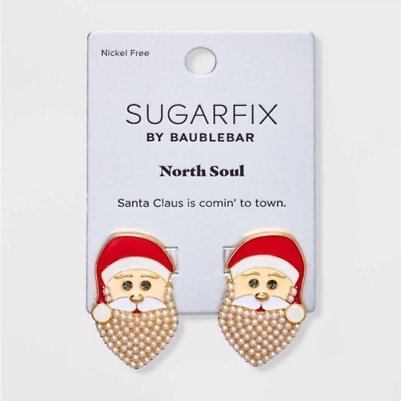 NWT SUGARFIX BaubleBar Santa North Soul Christmas Earrings Holiday Party Pearls - Picture 1 of 6